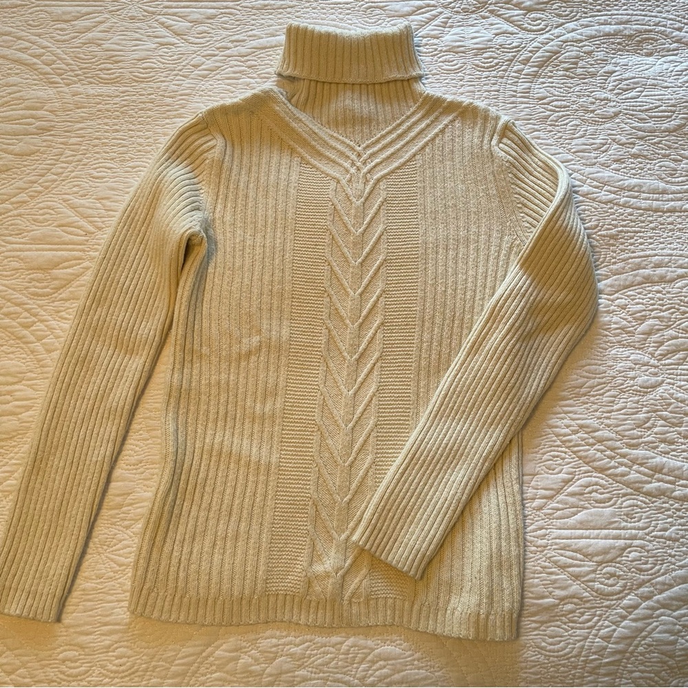 Sundance Cable Knit Ribbed Turtleneck Long Sleeve Sweater Women’s M Cotton Blend